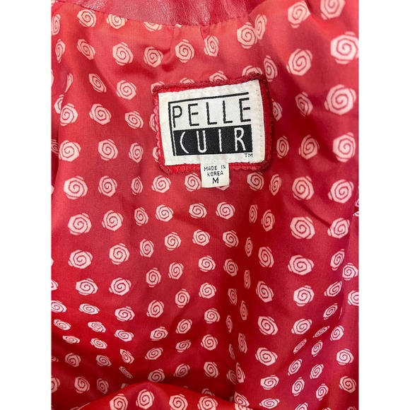 Vintage 1980's Red Leather Cropped Pelle Cuir Moto Jacket - Lined - Size M - Picture 8 of 10